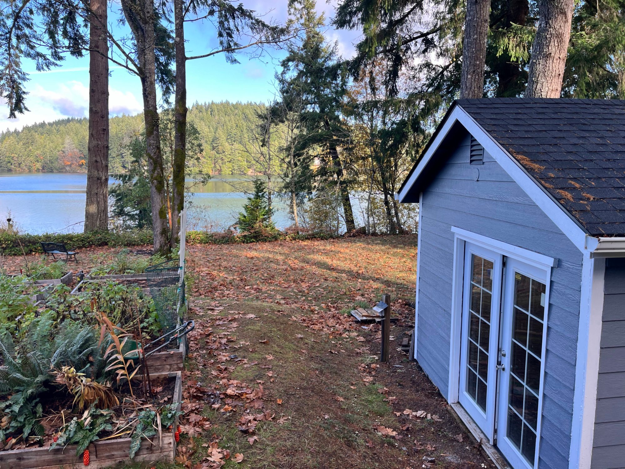 Shed-to-sauna conversion with a warm room and Puget Sound views